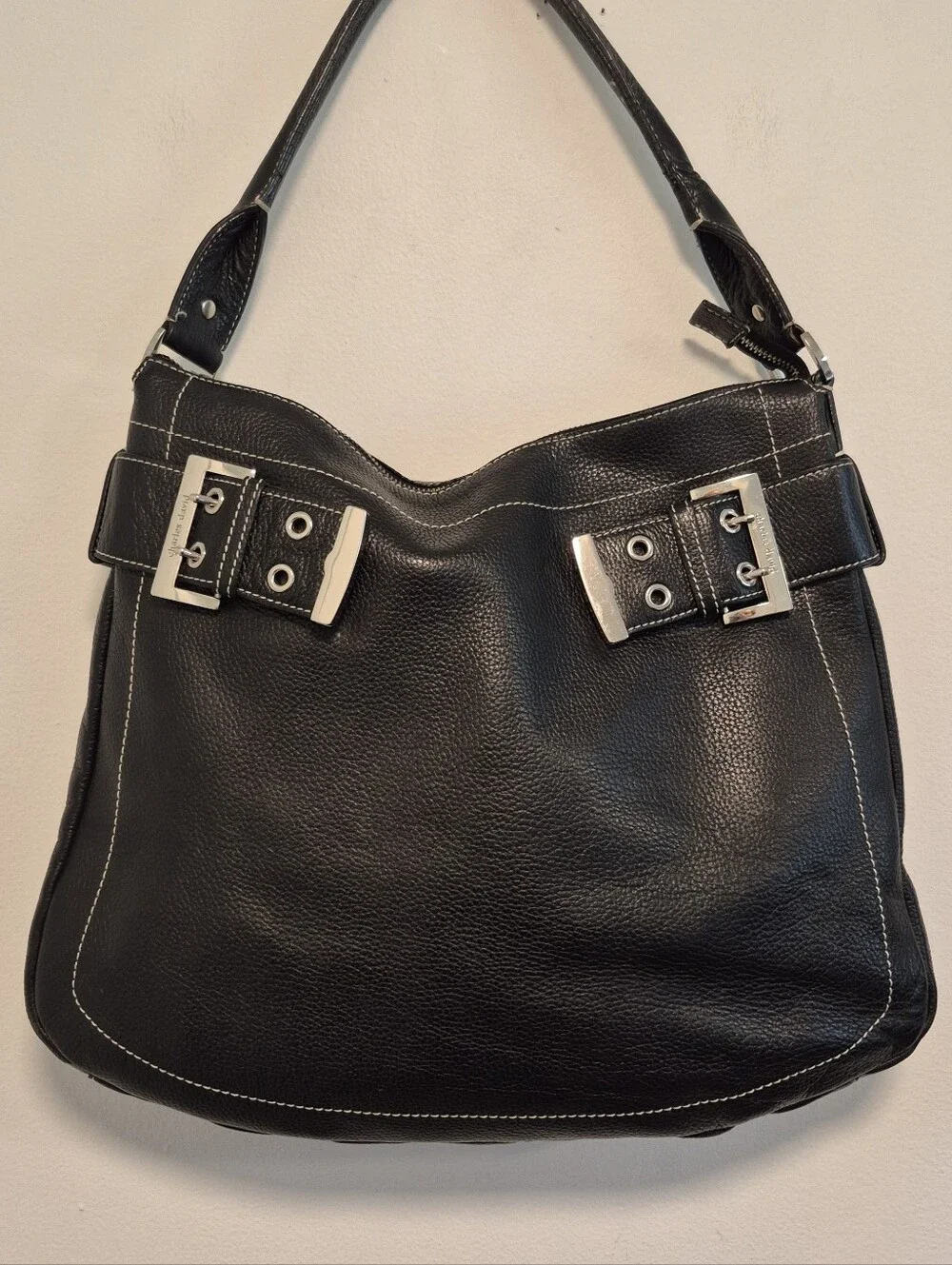 Vtg Charles David Genuine Leather Black Shoulder Bag Handbag Purse Y2K Hobo